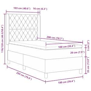 Postel s boxspringem s matrací Tmavě šedá 100 x 200 cm samet - obrázek 12