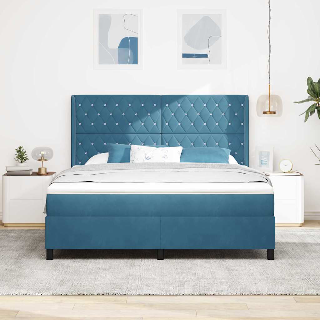 vidaXL Pat cu arcuri cu pernă albastru 180 x 200 cm Catifea