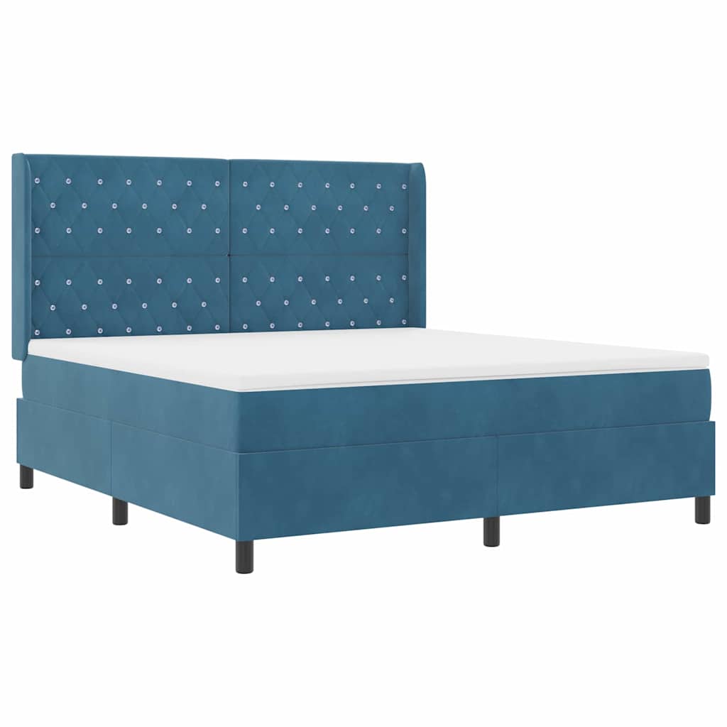  vidaXL Boxrugós ágy párnával fejtámlával Kék 180 x 200 cm Bársony akciós termékkép 1