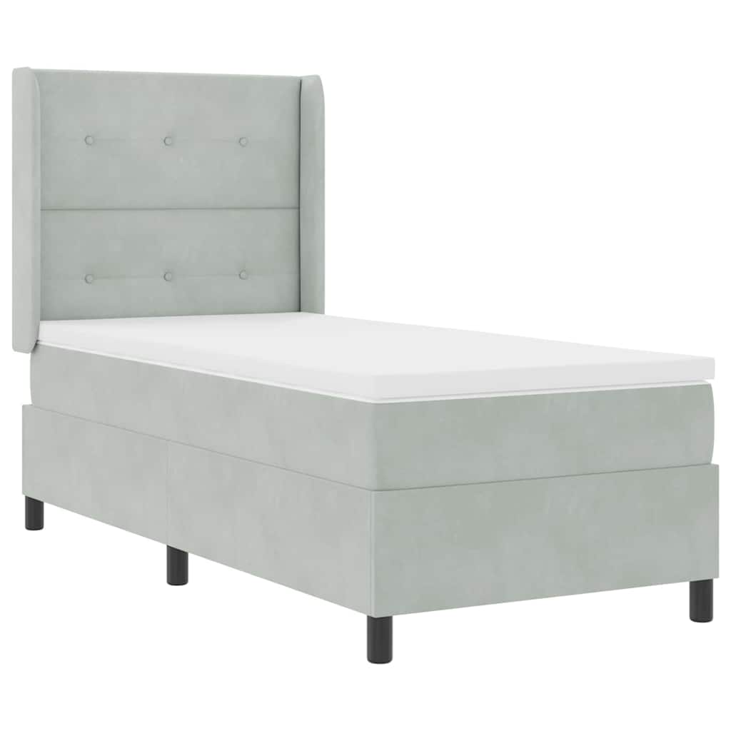 Box Spring Seng med Madras Lys Grå 90x190 cm Fløjl