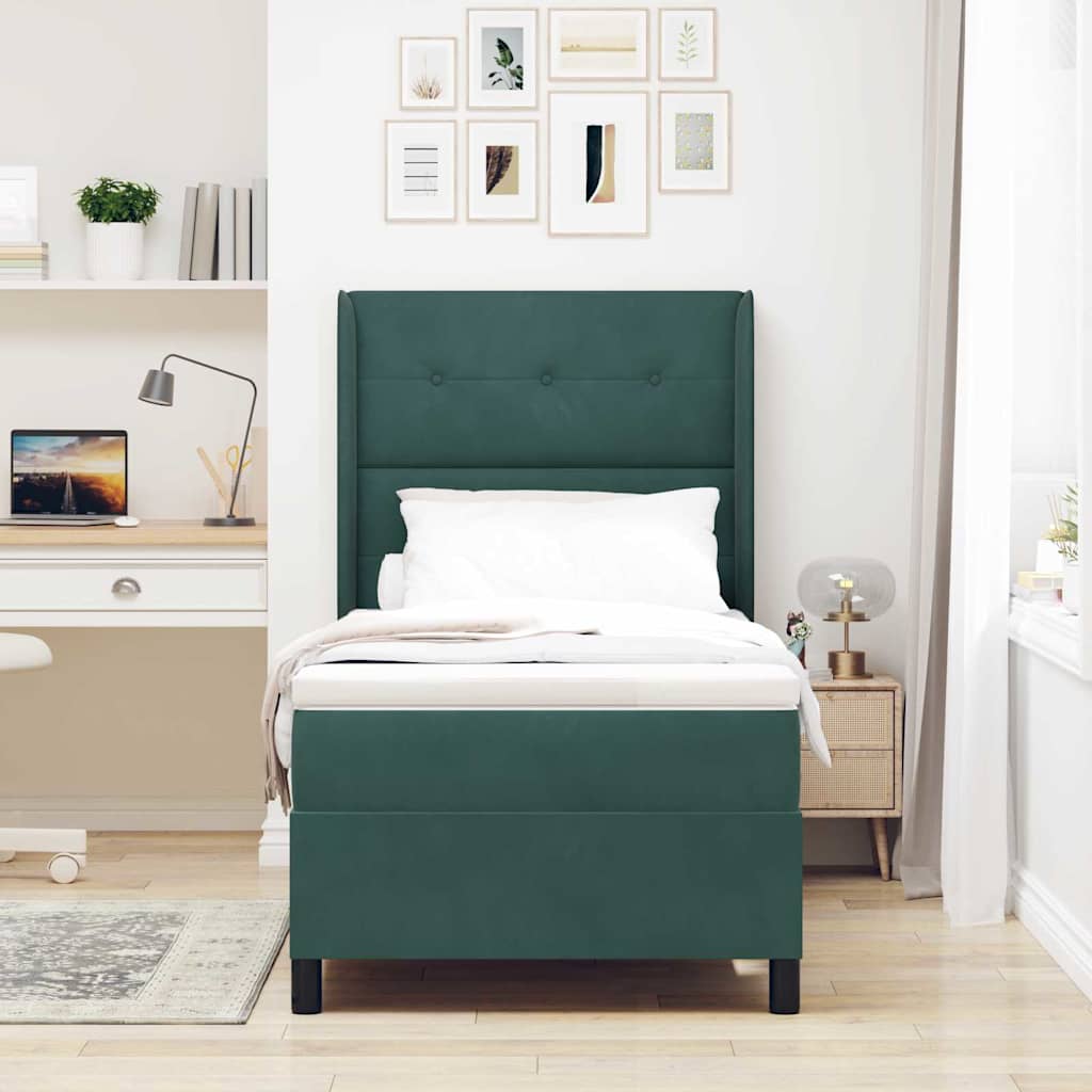 vidaXL Pat cu arcuri cu headboard Verde închis 90 x 190 cm Catifea