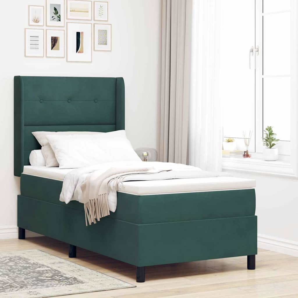 vidaXL Pat cu arcuri cu headboard Verde închis 90 x 200 cm Catifea