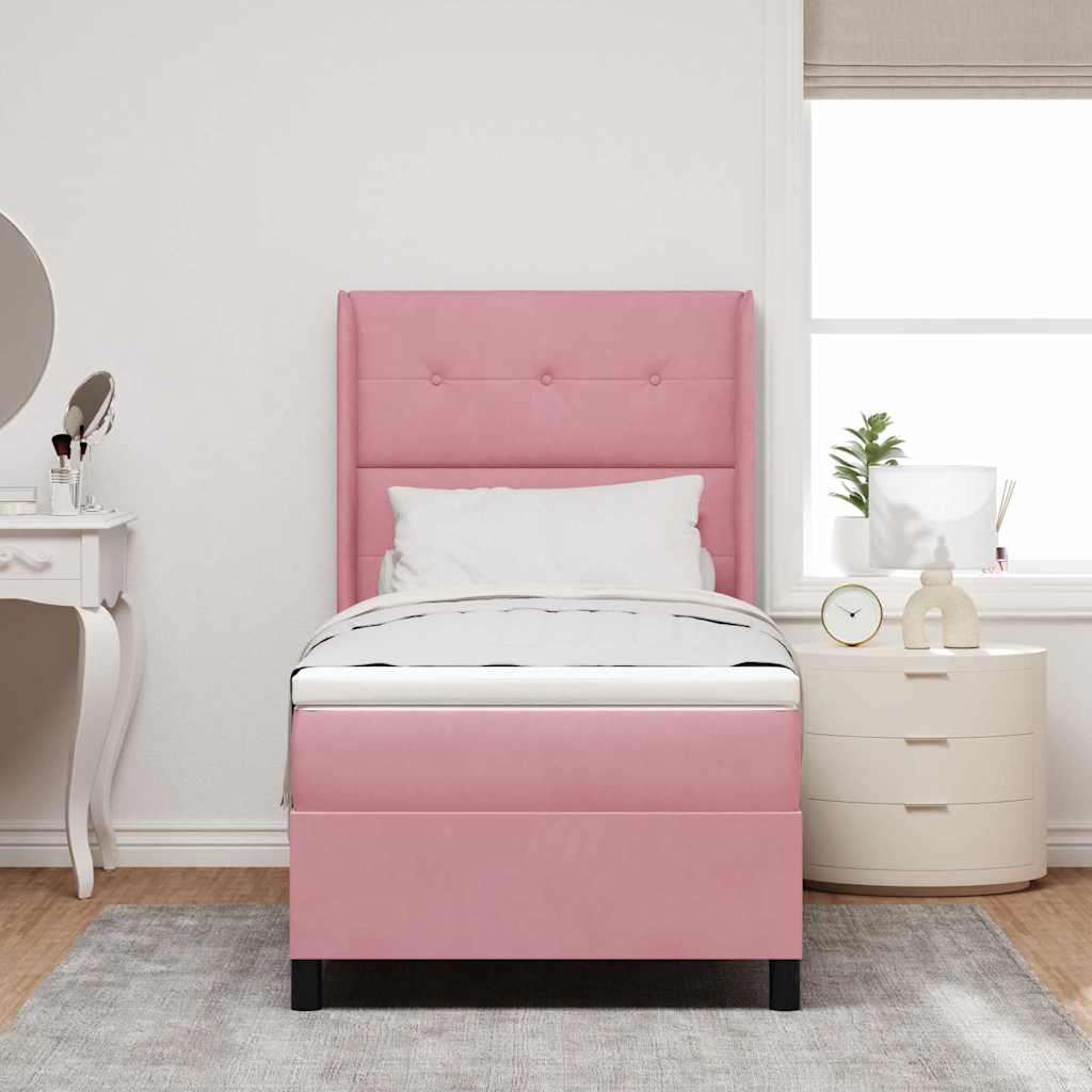 Box Spring Seng med Madras Pink 90x200 cm Fløjl