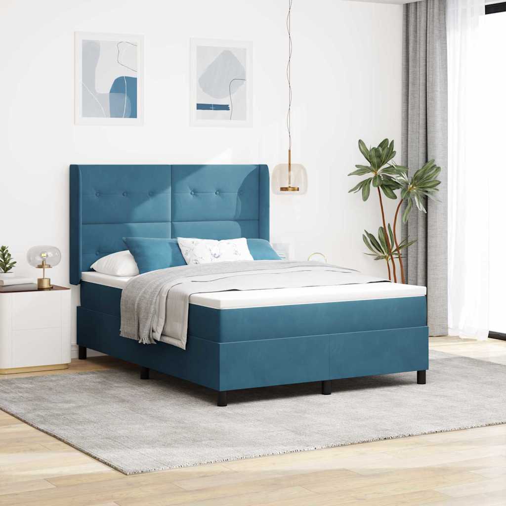 vidaXL Pat cu arcuri cu headboard albastru 140 x 190 cm Catifea