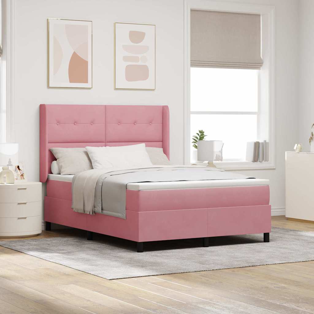Box Spring Voodi koos Madratsiga Roosa 140x190 cm Samet