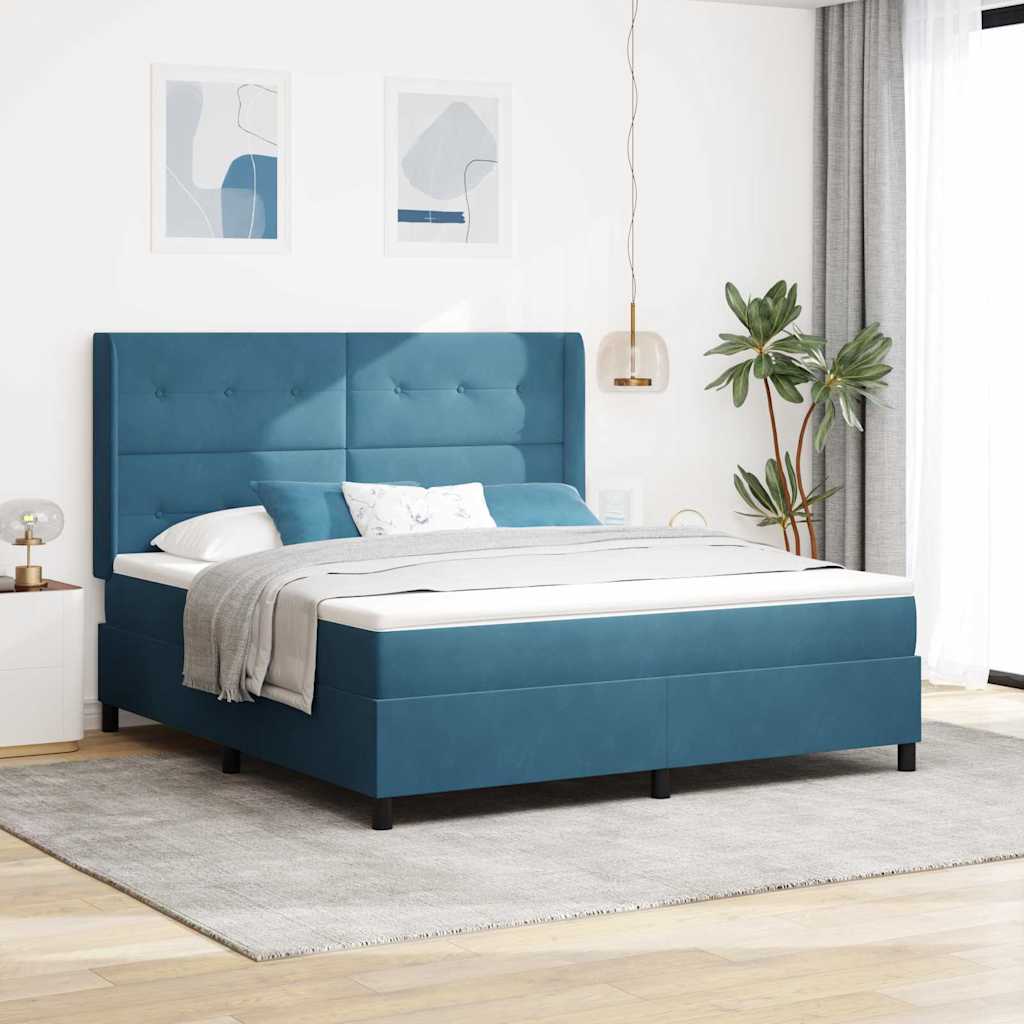 vidaXL Pat cu arcuri cu headboard albastru 180 x 200 cm Catifea