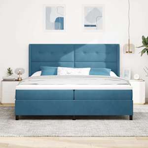 Postel s boxspringem s čelo Modrá 100 x 200 cm samet - obrázek 3