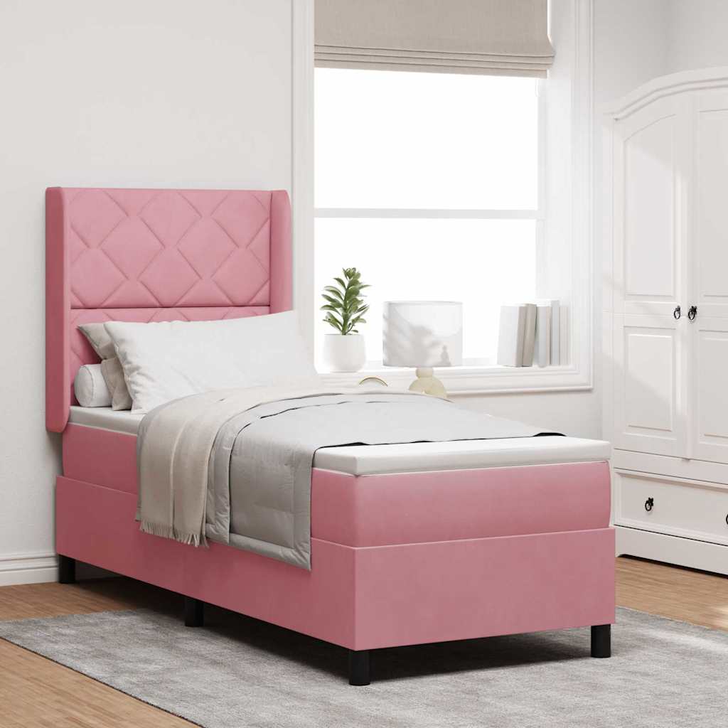 vidaXL Pat cu arcuri cu headboard Roz 80 x 200 cm Catifea