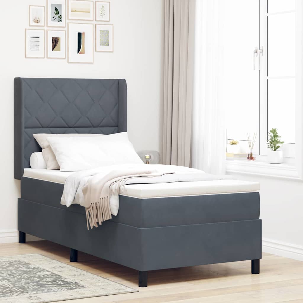 Pehme Vedruvoodi Madratsiga Tumehall 90x200 cm Samet