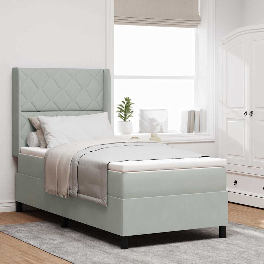 vidaXL Pat cu arcuri cu headboard Gri deschis 100 x 200 cm Catifea