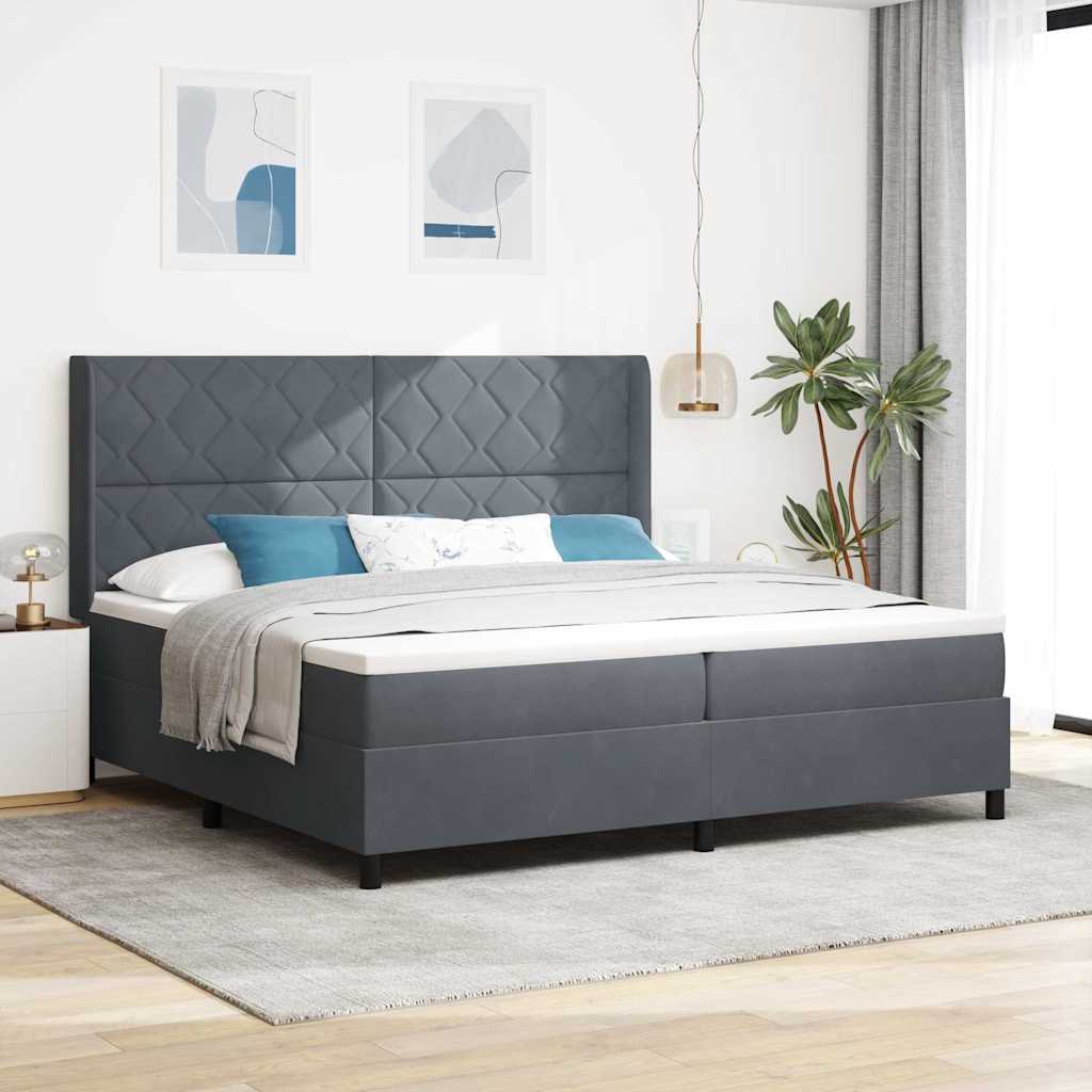 Kasti Vedrustuse Voodi Madratsiga Tumedat Halli 200x200 cm Samet