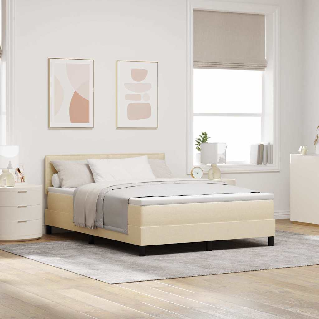 vidaXL Pat cu arcuri cu saltea cu headboard Crem 160 x 200 cm țesătură