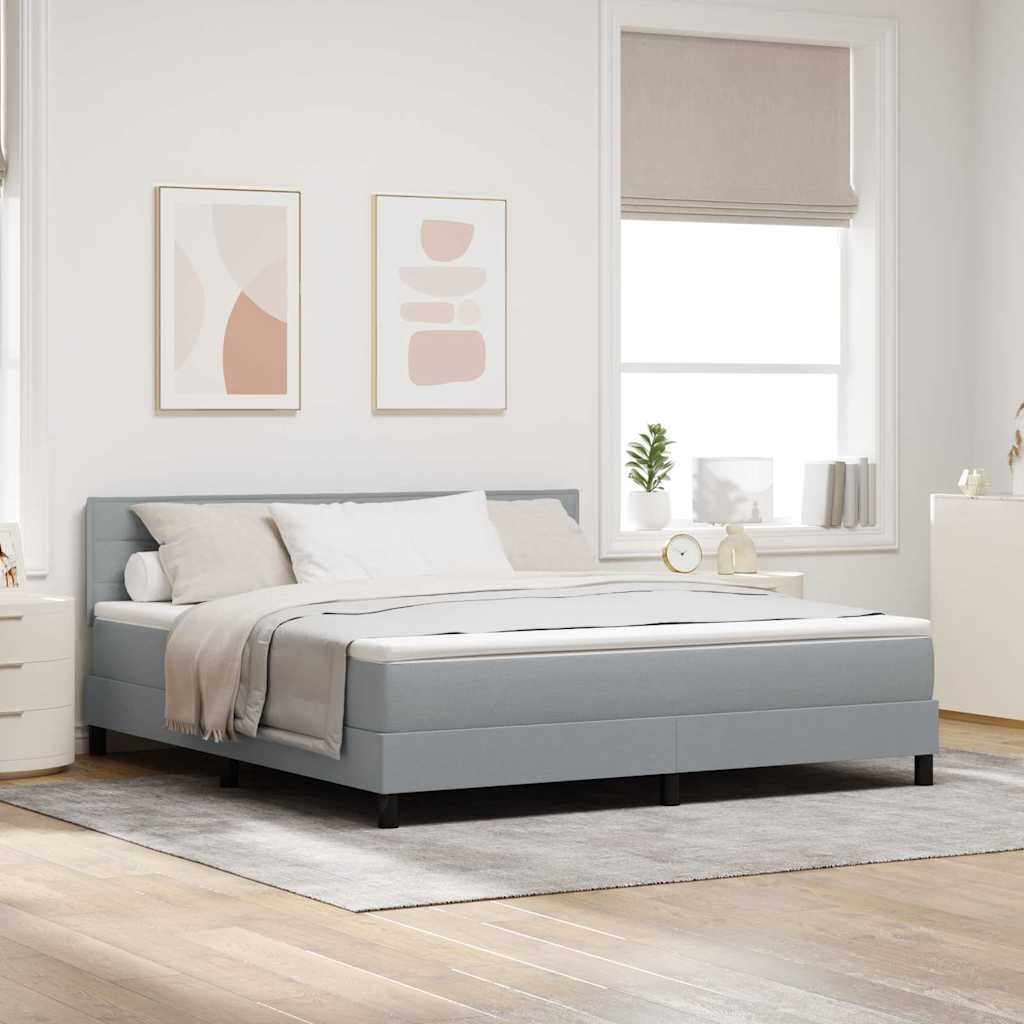 Box Spring voodi koos madratsi ja LED-valgusega Helehall 180x200 cm Kangas