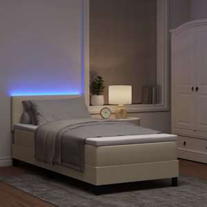 Postel s boxspringem s matrací s LED Krémová 90 x 200 cm textil - obrázek 5