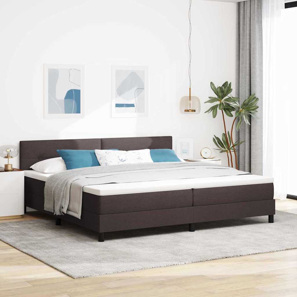 Box Spring Voodi koos Mattressi & LED Dark Brown 200x200 cm Kangas
