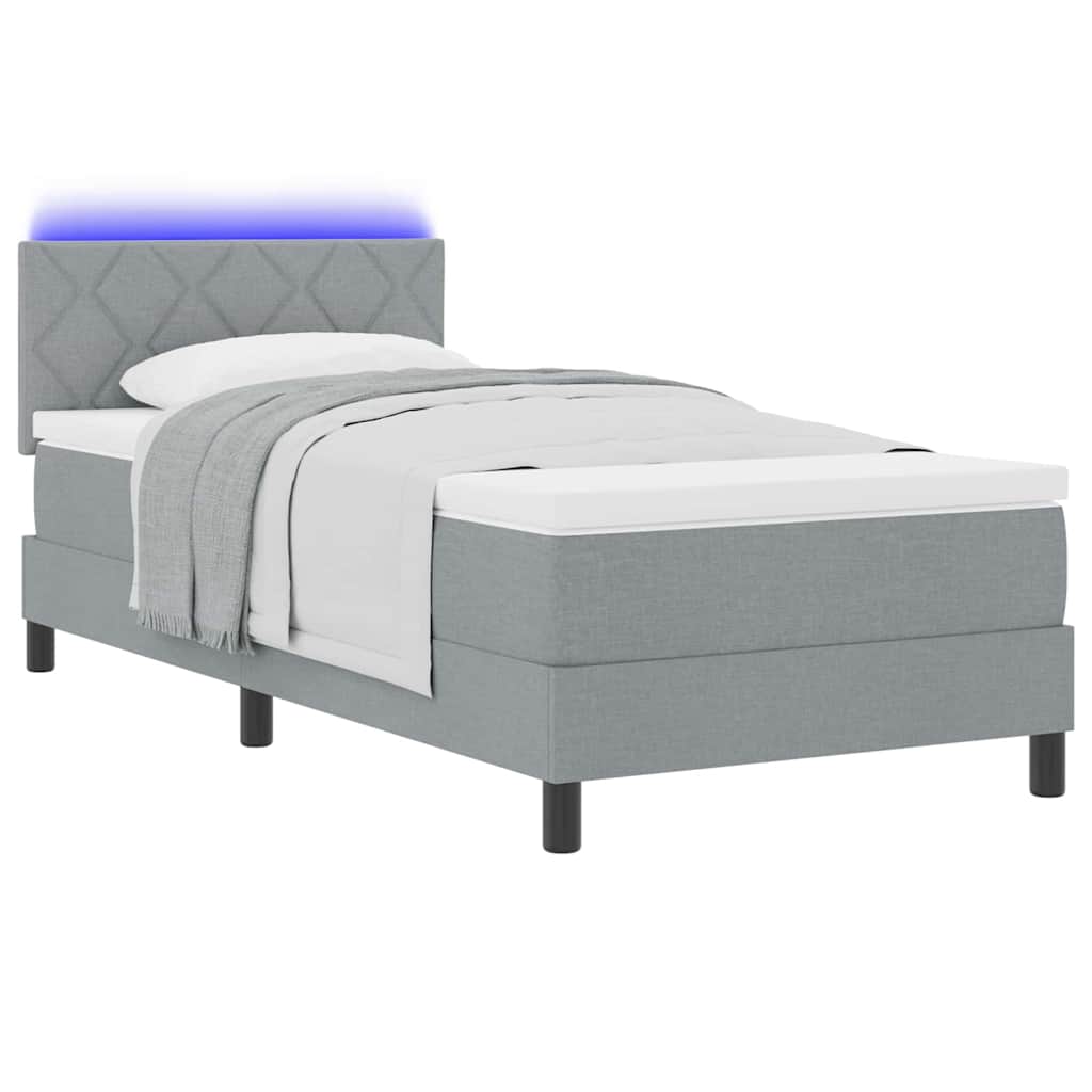 Thumbnail - vidaXL LED Boxspringbett mit Matratze Hellgrau 90x200 cm Stoff