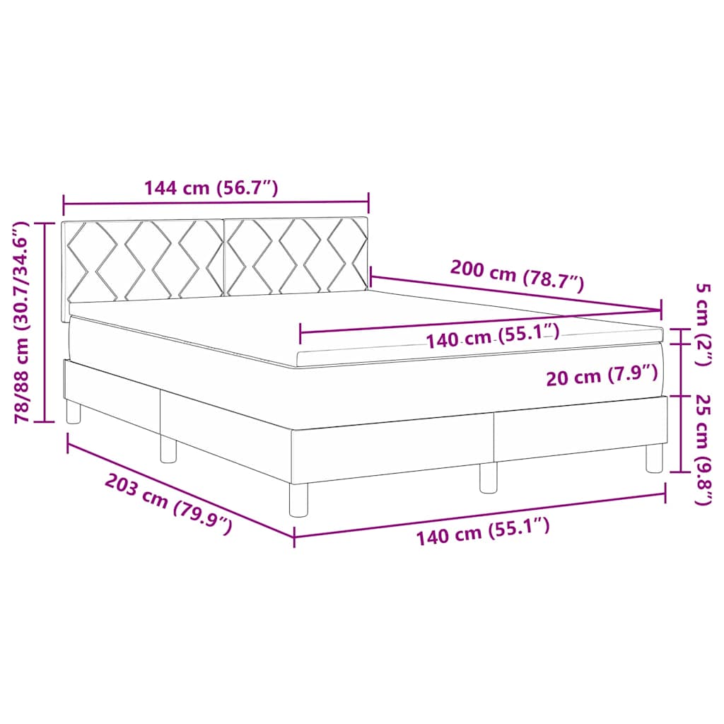 Postelja z vzmetnico z LED trakami Modra 140 x 200 cm blago
