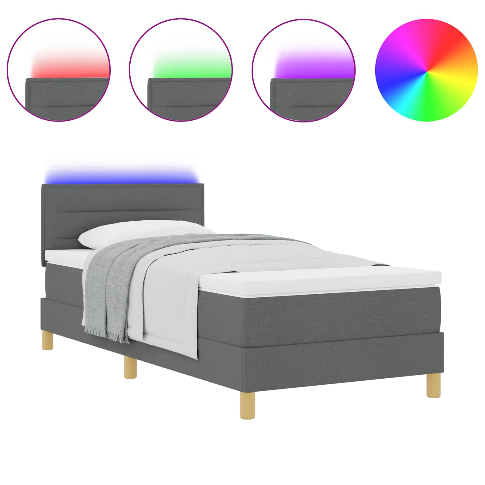 LED Box Spring Postelja Temno siva 100 x 200 cm blago - slika 2