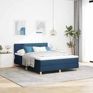 LED box pružinová postel s polštářem Modrá 140 x 190 cm textil - obrázek 1