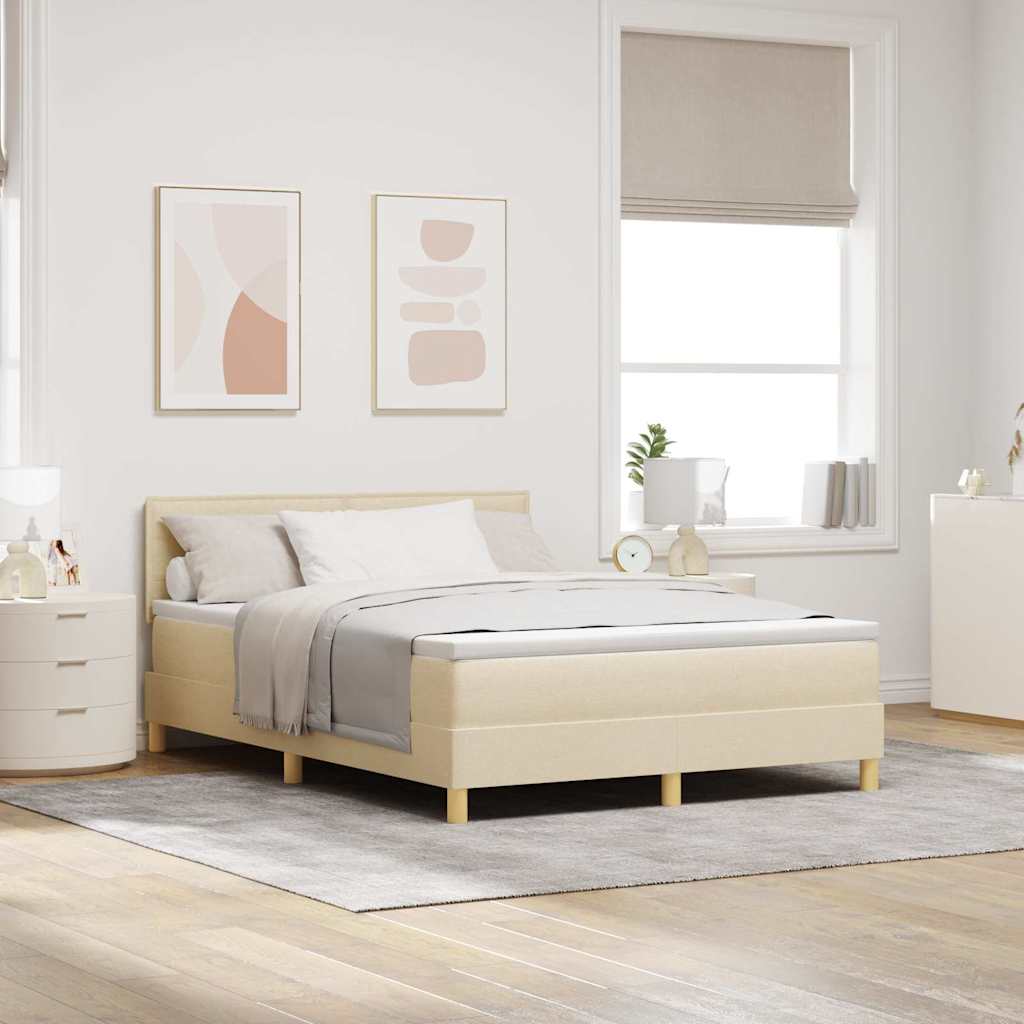 vidaXL Pat cu arcuri cu saltea cu headboard Crem 160 x 200 cm țesătură