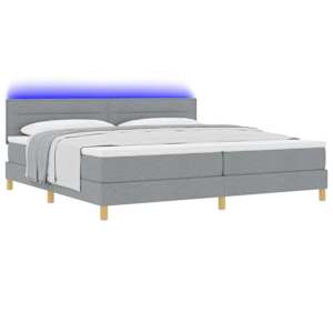 LED box pružinová postel s čelo Světle šedá 200 x 200 cm textil - obrázek 3