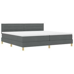 vidaXL LED Box Spring Voodi LED-ribadega Tumehall 200 x 200 cm kangas