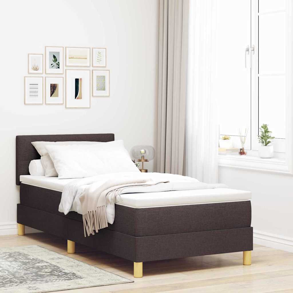 Boxspring seng med madras & LED Mørkebrun 90x190 cm Stof