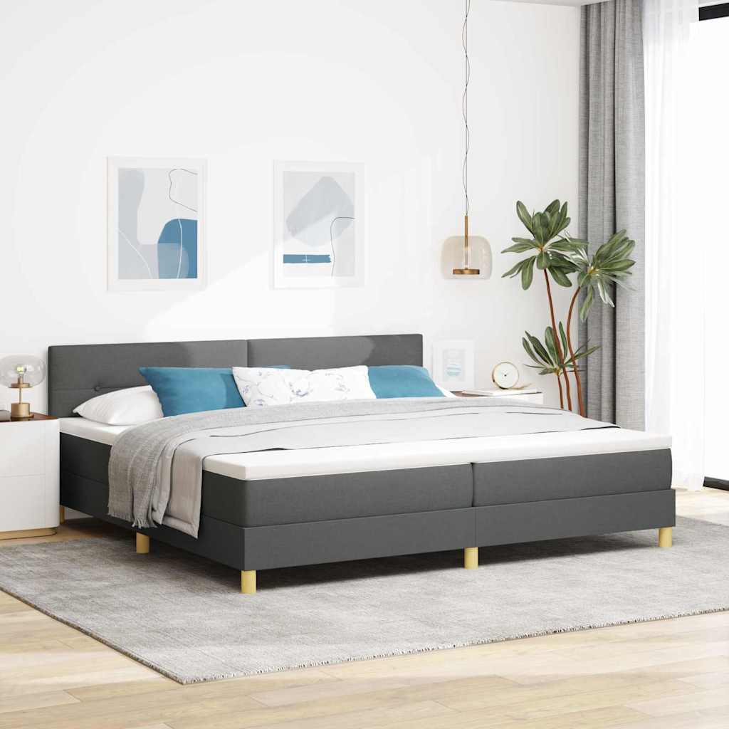 Box Spring Voodi Madratsiga & LED Tumedashall 200x200 cm Kangas