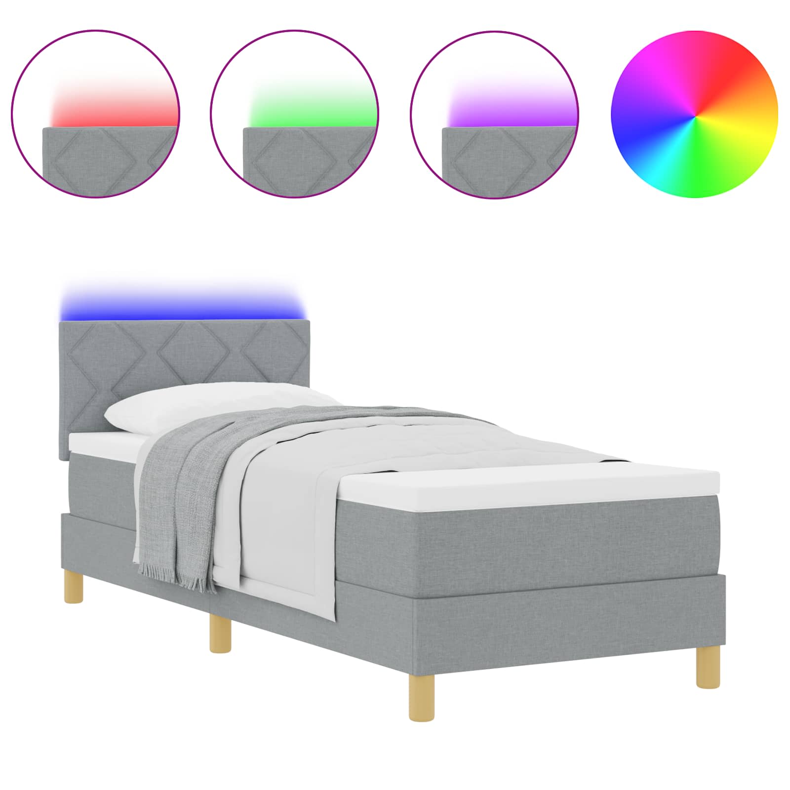 LED Box Spring Voodi madratsiga Helehall 80 x 200 cm kangas 2 Kõik vajalik sinu aeda ja koju! LED Box Spring Voodi madratsiga Helehall 80 x 200 cm kangas - Image 2