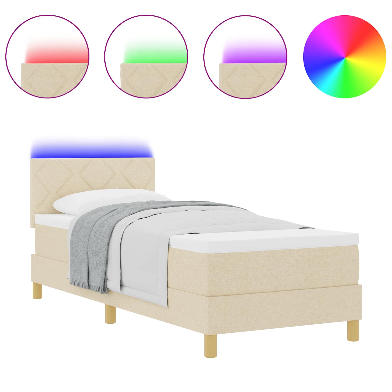 LED Box Spring Voodi madratsiga peaga cream 80 x 200 cm kangas 25 Kõik vajalik sinu aeda ja koju! LED Box Spring Voodi madratsiga peaga cream 80 x 200 cm kangas - Image 2