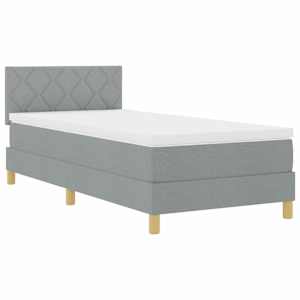 vidaXL LED Box Spring Voodi LED-ribadega Helehall 90 x 190 cm kangas