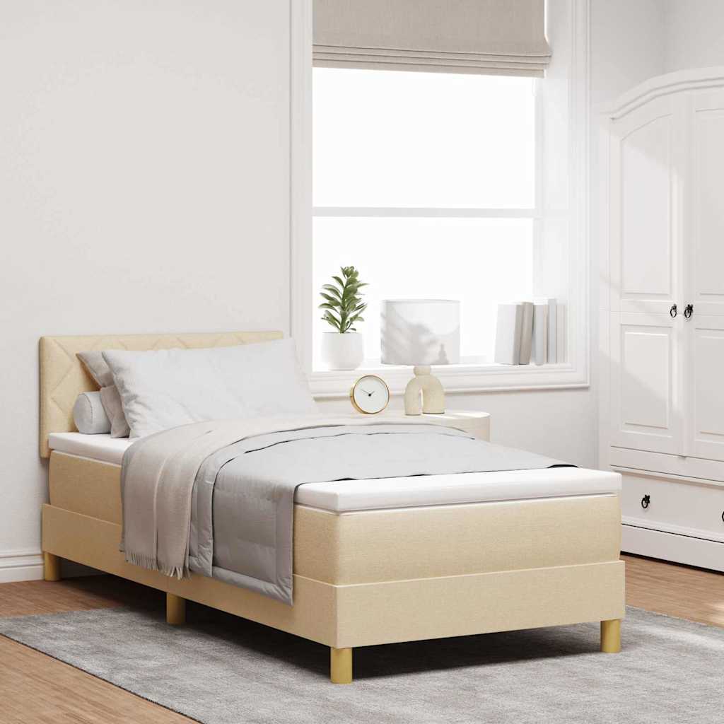 vidaXL Pat cu arcuri cu saltea cu headboard Crem 90 x 190 cm țesătură