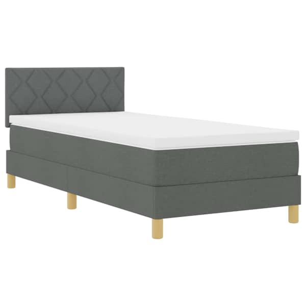 vidaXL LED Box Spring Voodi LED-ribadega Tumehall 90 x 200 cm kangas