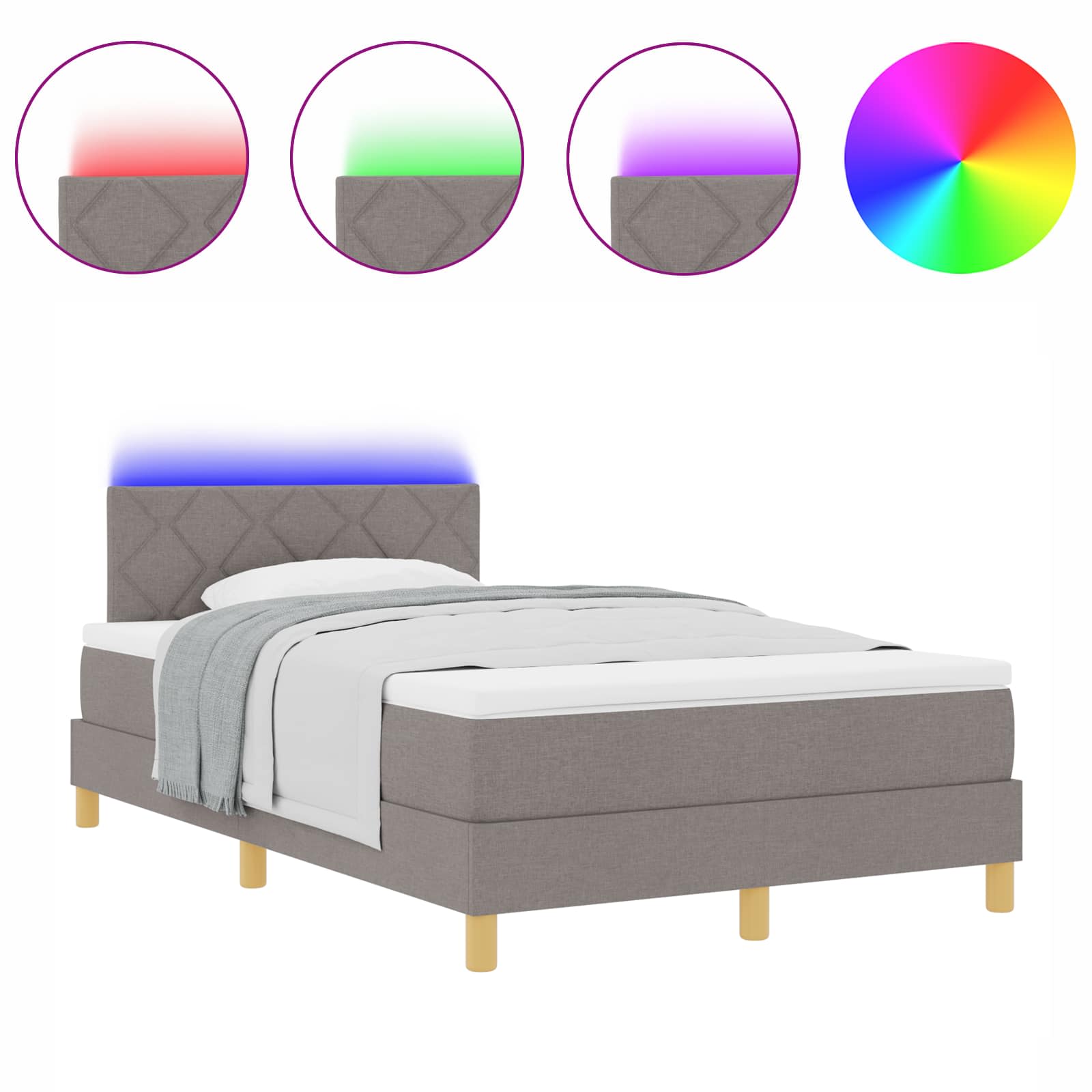 LED Box Spring Voodi peaga Pruunikashall 120 x 200 cm kangas 25 Kõik vajalik sinu aeda ja koju! LED Box Spring Voodi peaga Pruunikashall 120 x 200 cm kangas - Image 2