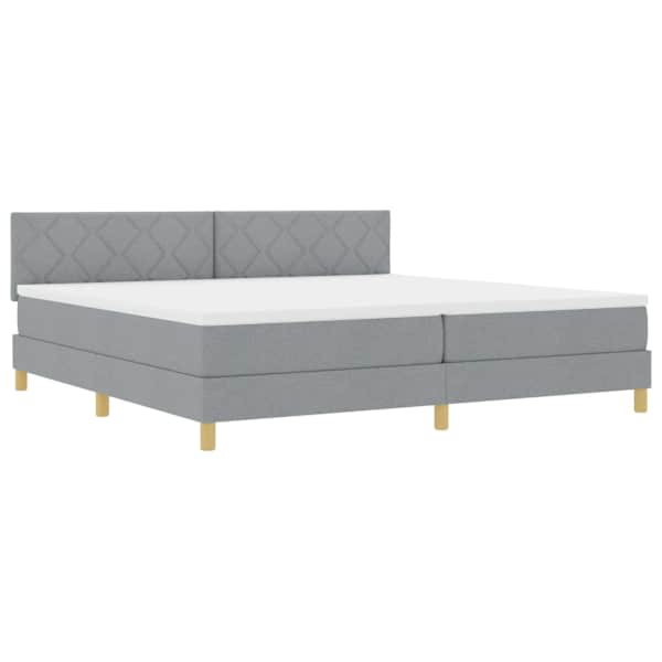 vidaXL LED Box Spring Voodi LED-ribadega Helehall 200 x 200 cm kangas