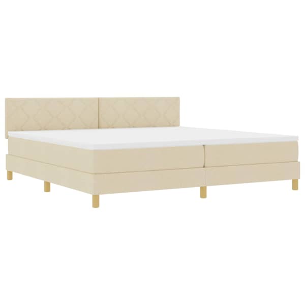 vidaXL LED Box Spring Voodi peaga cream 200 x 200 cm kangas