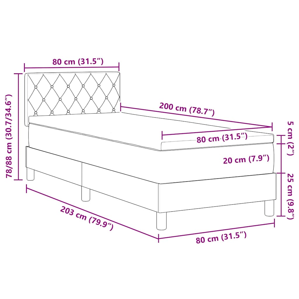 LED box pružinová postel s matrací Tmavě šedá 80 x 200 cm samet - obrázek 14