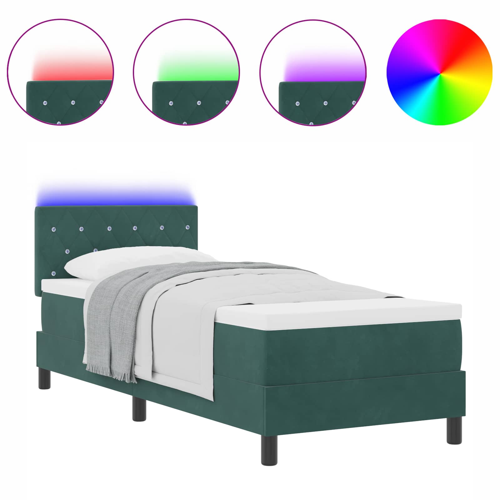 LED Box Spring Voodi madratsiga Tume rohelise 80 x 200 cm Samet 25 Kõik vajalik sinu aeda ja koju! LED Box Spring Voodi madratsiga Tume rohelise 80 x 200 cm Samet - Image 2