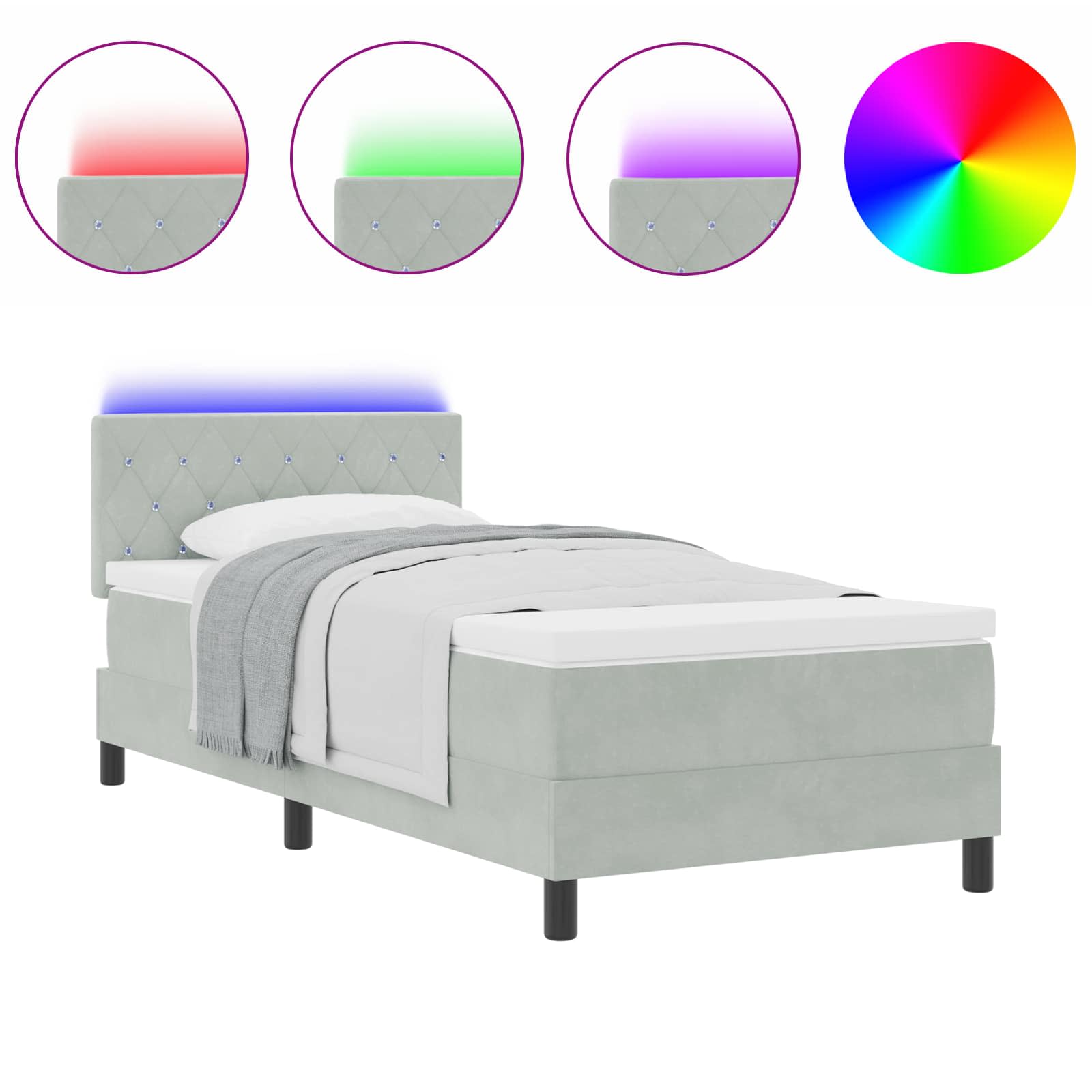 LED Box Spring Voodi madratsiga Helehall 90 x 190 cm Samet 25 Kõik vajalik sinu aeda ja koju! LED Box Spring Voodi madratsiga Helehall 90 x 190 cm Samet - Image 2