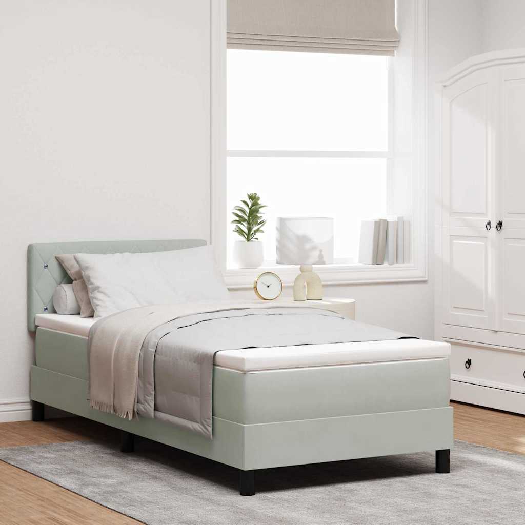 Boxspring voodi madratsi ja LED valgustusega Helehall 90x200 cm Samet