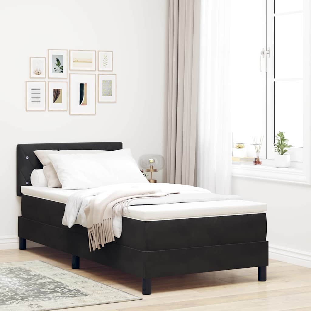 Box Spring Bed koos madratsi & LED valgusega Must 90x200 cm Samet