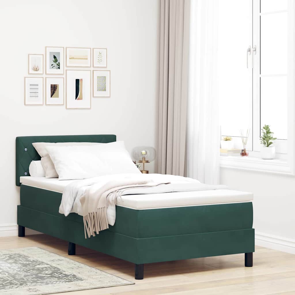 vidaXL Pat cu arcuri cu saltea Verde închis 90 x 200 cm Catifea