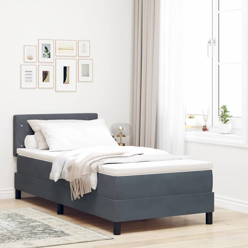 Box Spring Voodi K matratsi & LED Tume Hall 100x200 cm Samet