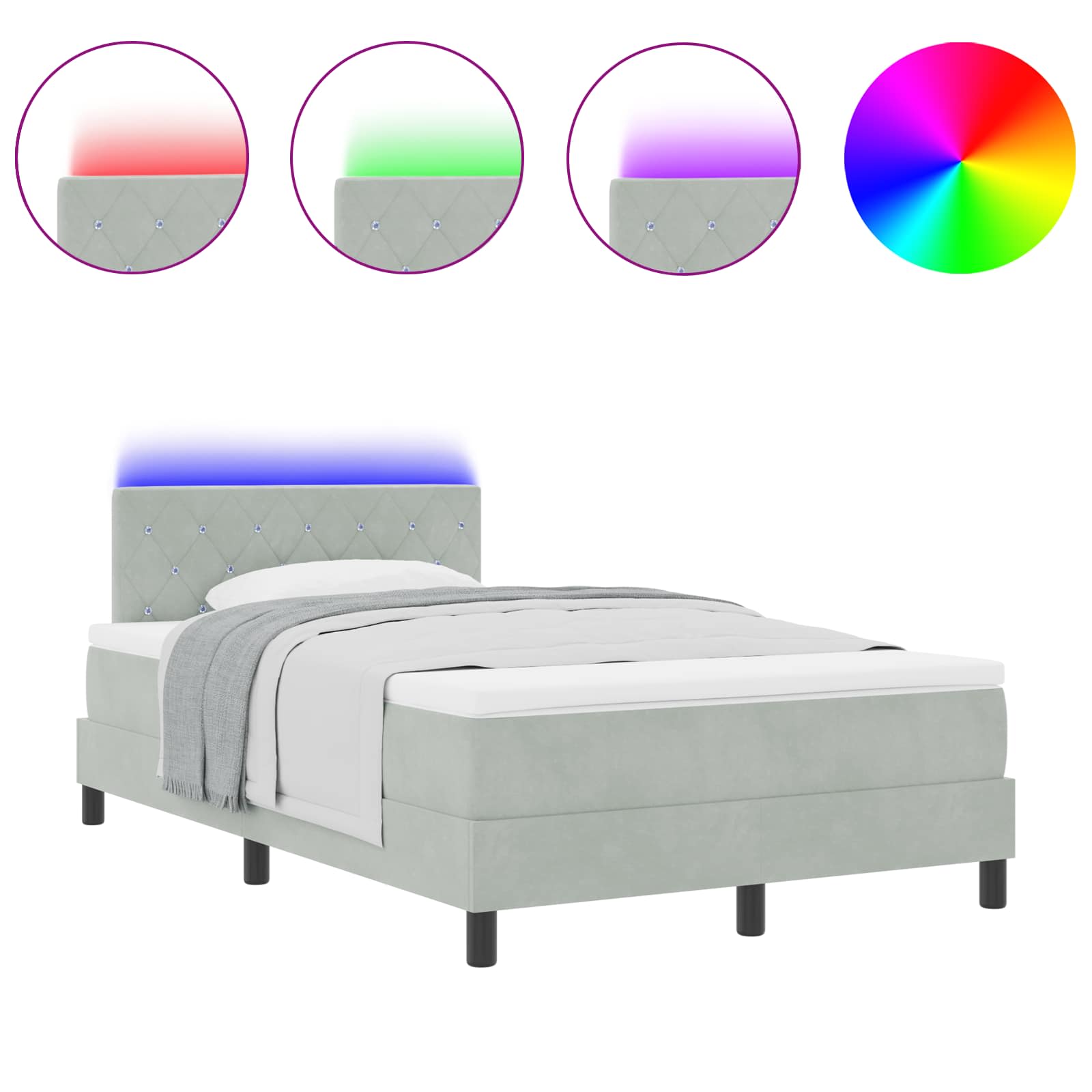 LED Box Spring Voodi madratsiga Helehall 120 x 200 cm Samet 2 Kõik vajalik sinu aeda ja koju! LED Box Spring Voodi madratsiga Helehall 120 x 200 cm Samet - Image 2