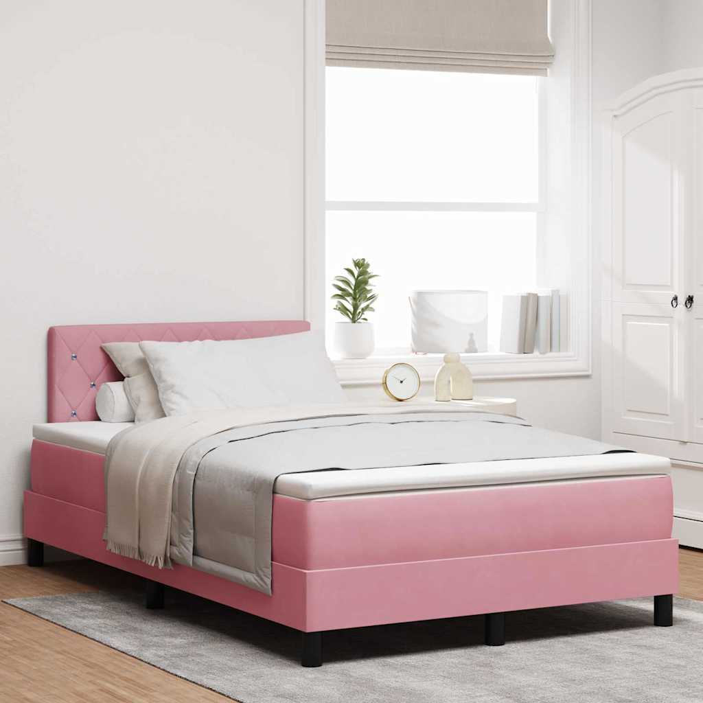 Box Spring Seng med Madras & LED Pink 120x200 cm Fløjl