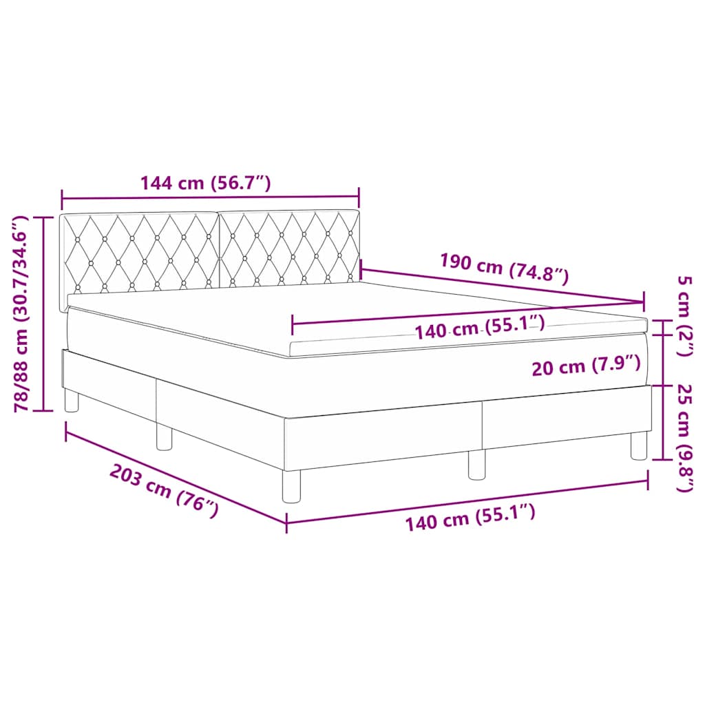 LED Box Spring Postelja z vzmetnico Črna 140 x 190 cm Žamet