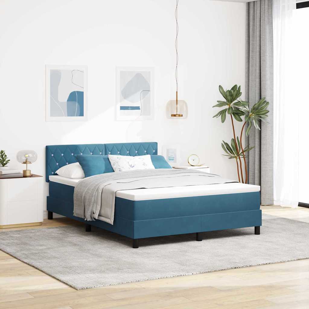 LED Boxspringbett mit Matratze Dunkelblau 140x190 cm Samt