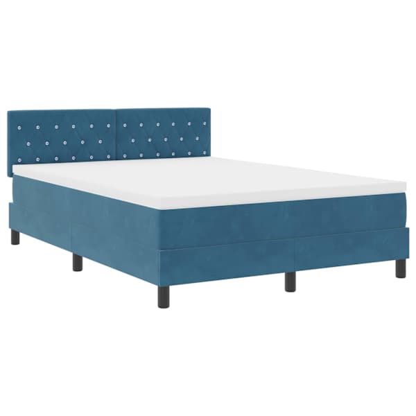 vidaXL LED Box Spring Voodi peaga Tumesinine 140 x 200 cm Samet