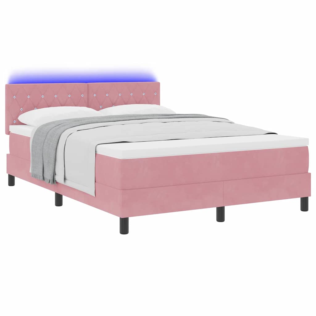 Thumbnail - vidaXL LED Boxspringbett mit Matratze mit LED Rosa 140 x 200 cm Samt