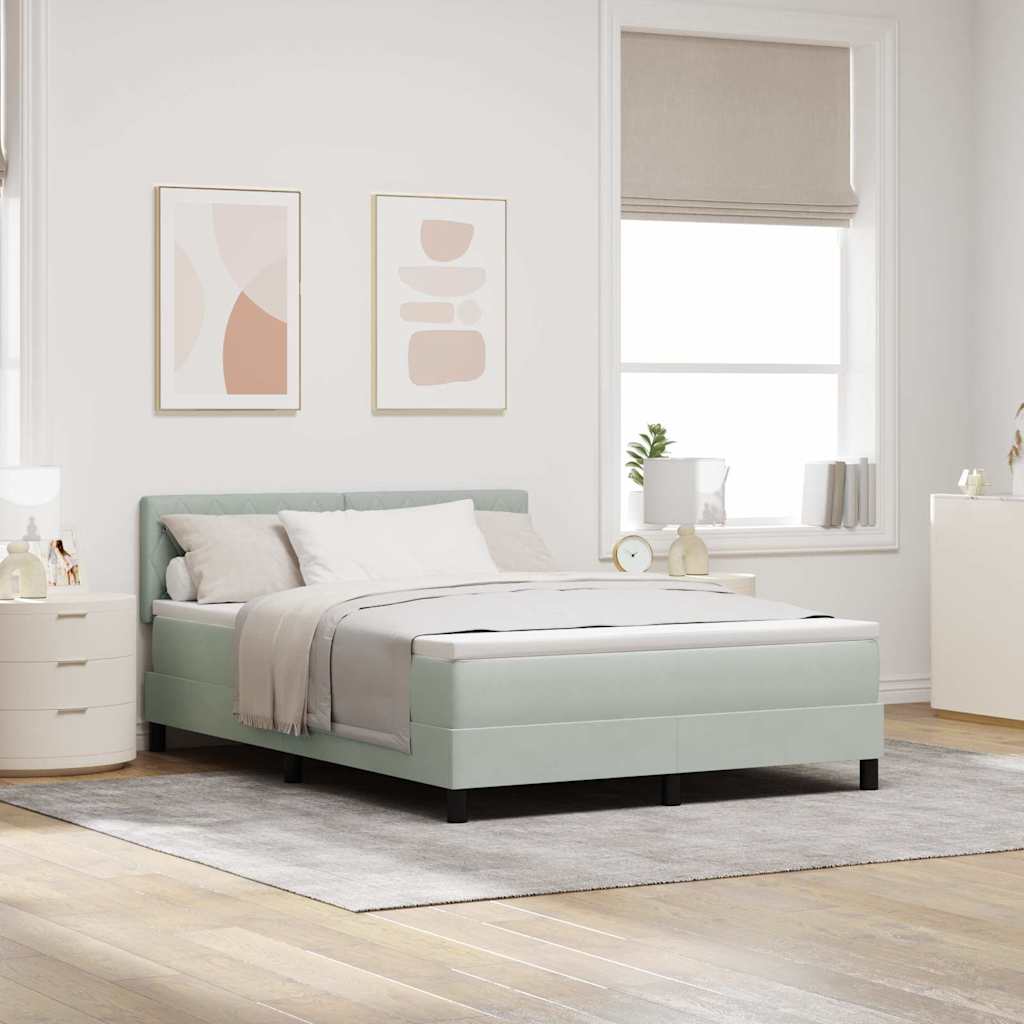 Kasti Vedrustusvoodi Mattress & LED Valgus Helehall 160x200 cm Samet